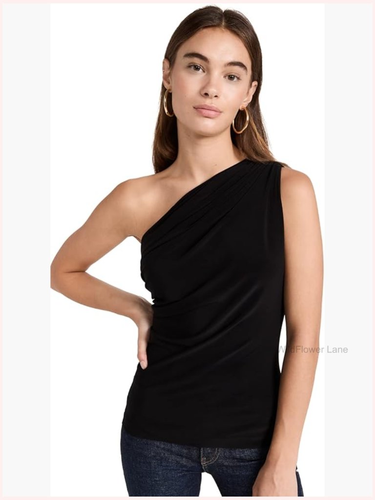 One Shoulder Peasant Top Lightweight Slinky Jersey